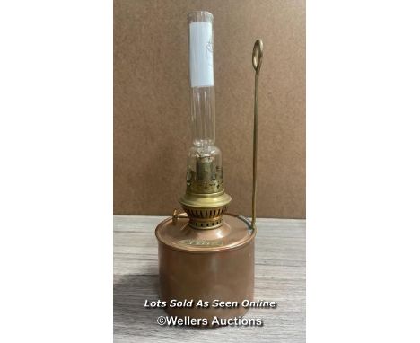 *COPPER OIL LAMP, AND A GLASS RESERVOIR