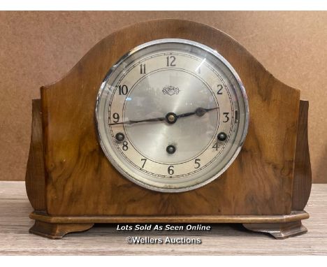 1930'S GARRARD WALNUT MANTLE CLOCK, THREE TRAIN MOVEMENT
