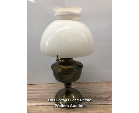 *ALADDIN METAL OIL LAMP, WHITE GLASS SHADE