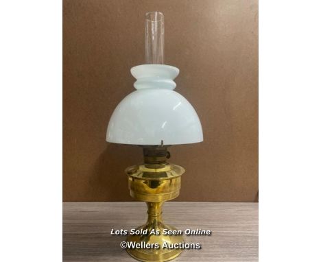 *ALADDIN BRASS OIL LAMP WITH OPAQUE GLASS SHADE