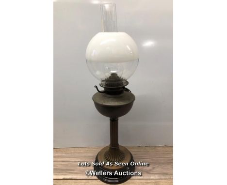 *VICTORIAN OIL LAMP WITH GLASS SHADE