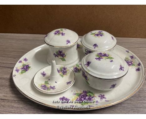 EARLY 2OTH CENTURY CERAMIC DRESSING TABLE SET DECORATED WITH VIOLETS