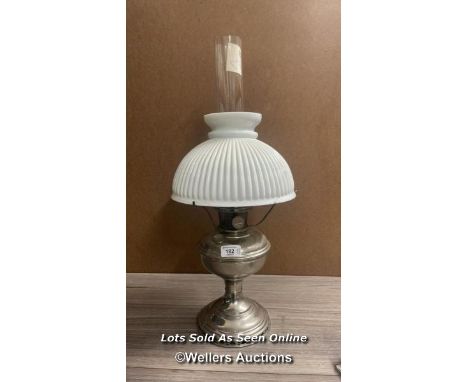 *ALADDIN METAL OIL LAMP WITH RIBBED MILK GLASS SHADE
