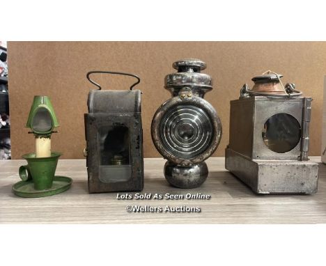 *ALADDINETTE TINPLATE LAMP, THREE FURTHER LAMPS