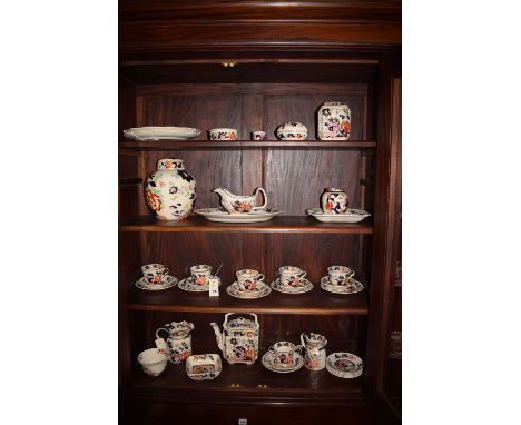 A large quantity of Masons ironstone 'Mandarin" pattern ware, to include: tea service, sauce boat, ginger jar, dinner plates,