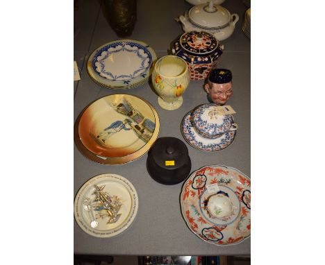 A collection of decorative ceramics, including: plates by Doulton from the Dickensian series; a Wedgwood Peter Rabbit child's