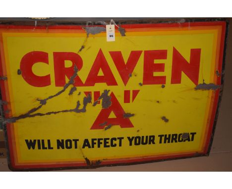 A vintage "Craven 'A' will not affect your throat" enamel advertising sign (distressed).