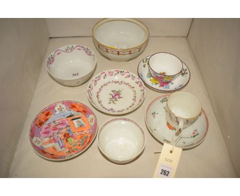 A collection of late 18th/early 19th Century specimen tea bowls and saucers, including: 'New Hall' pattern 425; "Window" Holg