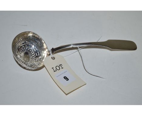 A Scottish provincial white metal sifting ladle, stamped with key mark and "loose".