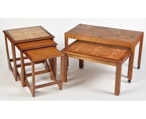 A nest of three teak tile top tables, c.1980's, 52 x 37 x 46cms high; together with a G-Plan: a nest of three teak tile top t