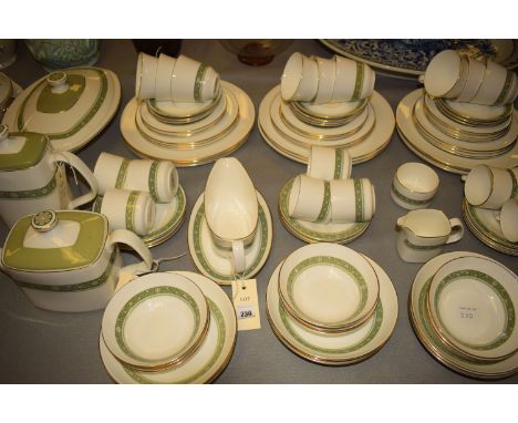 A Royal Doulton 'Rondelay' pattern part dinner, tea and coffee service, 9 place settings with tea and coffee pots and a turee