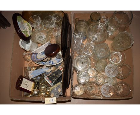 A box of miscellaneous drinking glasses and vases, together with another box of household sundries, to include: a Johnson Bro