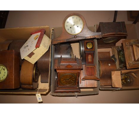A large quantity of clocks; clock movements; clock parts; etc, to include: approximately sixteen mantle clocks; and one late 