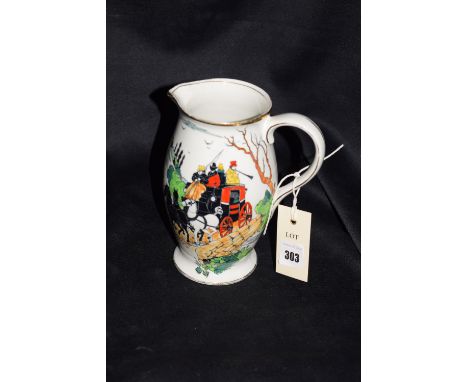 A Macphersons Rare Old Liqueur Scotch Whiskey jug, decorated with a coaching scene, hand painted.