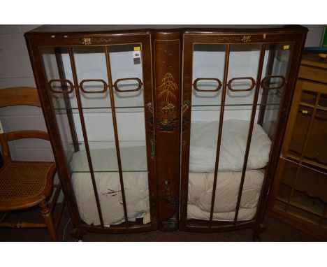 A chinoiserie decorated display cabinet, fitted glazed panel doors and sides, 104cm wide.