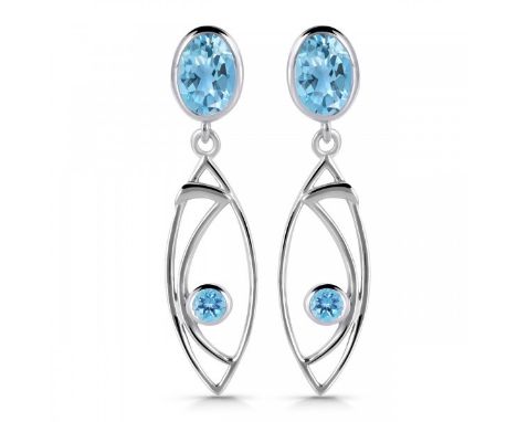 A pair of Art Deco style 925 silver drop earrings set with blue topaz, L. 3.5cm.