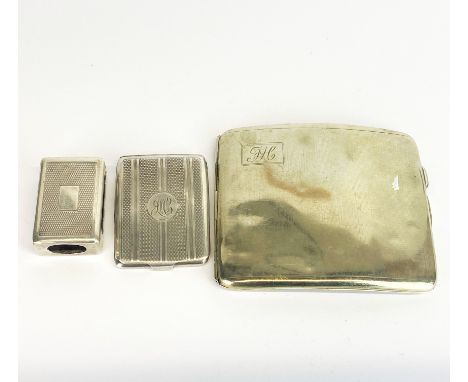 A 1942 hallmarked silver cigarette case, together with a silver matchbox and matchbook cover.