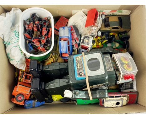 A battery operated tin plate toy robot with a quantity of die cast models, lead soldiers etc.