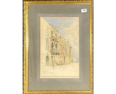 A gilt framed watercolour of Venice dated in pencil October 1834 by J A Fripp. Frame size 50 x 64cm.