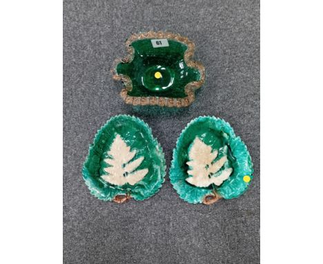MURANO GLASS DISH, 2 MAJOLICA DISHES