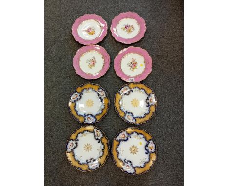 8 VICTORIAN ART DESSERT SERVICE PLATES SOME GLAZED OTHERS BLUE WITH HANDPAINTED FLORAL DECORATION