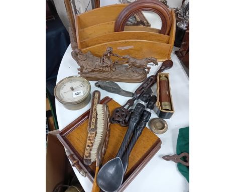 NEGRETTI &amp; ZAMBRA GLASS CASE BAROMETER, BRON TRAY AND BRUSH BRASS DUCK HEAD CLASP ASPELTA FIGURE TELESCOPE MIRROR ETC