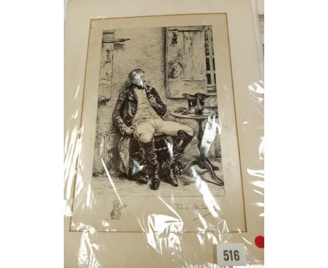 SIGNED PRINT ON SILK GENT SMOKING PIPE 12.5 X 14.5