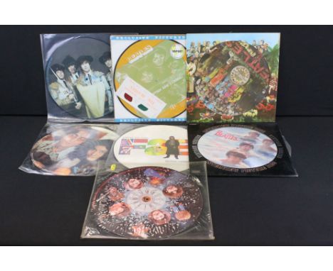 Vinyl - 7 The Beatles &amp; related 12” picture discs to include Abbey Road, The British Are Coming (Sealed with 3D glasses),