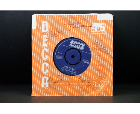 Vinyl &amp; Autographs - The Rolling Stones Let's Spend The Night Together 7" single signed on company sleeve by all 5 member