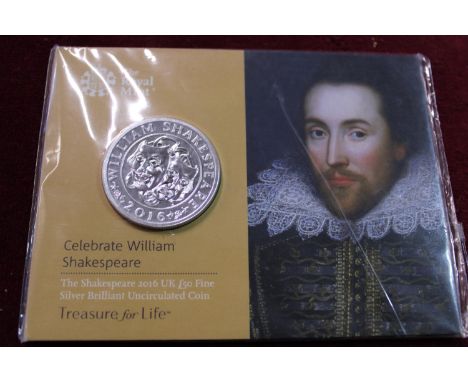 A Royal Mint 2016 Shakespeare £50 fine Silver brilliant uncut coin 