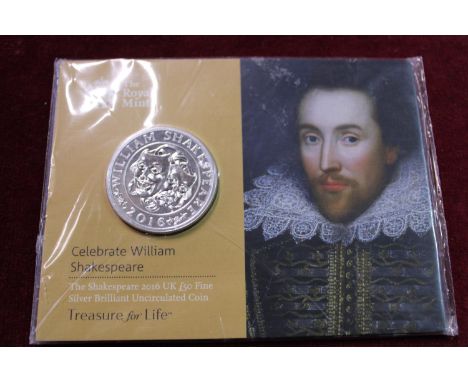 A Royal Mint 2016 Shakespeare £50 fine Silver brilliant uncut coin 