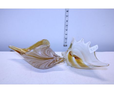 Two art glass Conch shells 