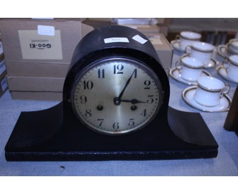A antique Napoleons hat mantle clock with key and pendulum a/f 
