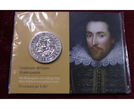 A Royal Mint 2016 Shakespeare £50 fine Silver brilliant uncut coin 