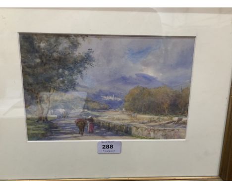 CHARLES WILKINSON. BRITISH Fl. 1881-1925 A landscape with figures and donkey. Signed. Watercolour 6½' x 10'