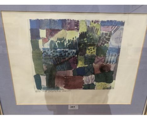 A framed print after Paul Klee. 'Sudpicher Gratzen' 12' x 17'