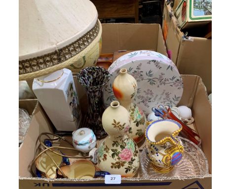 A Chinese style table lamp, a pair of double gourd vases, other ceramics and glass