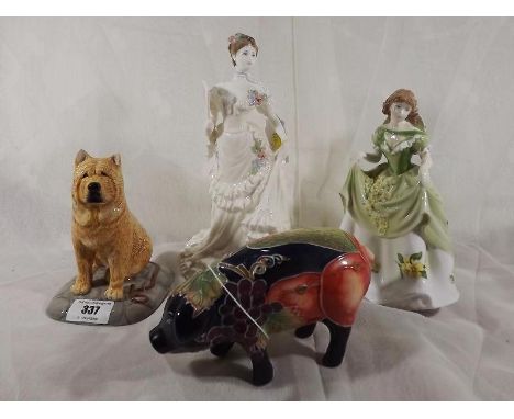 A Royal Doulton figurine entitled Chow Chow, a Coalport figurine entitled Rebecca, a Royal Worcester figurine entitled Sweet 