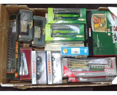 A collection of die-cast model motor vehicles to include various Corgi presentation boxed sets, The Italian Job, The LMS set,