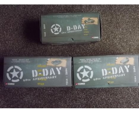 Three Corgi D-Day 60th Anniversary 1:50 scale models, Churchill MKIII CC60108, Cruiser Tank MK VIII CC60603 and US Army 41st 