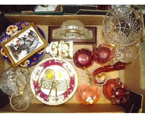 A mixed lot of ceramics and glassware to include Stuart Crystal, Royal Albert, Coalport figurine entitle Natalie, cranberry g