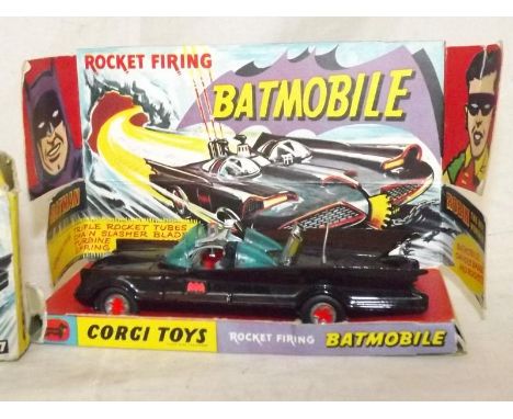 A boxed Corgi die-cast model Rocket Firing Batmobile No 267, red bat logo to doors, excellent cond (Robin and rockets absent)