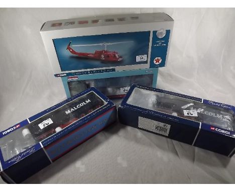 Four mint, boxed Corgi die-cast models comprising 2 x Scania 4 series bulk tipper # CC12212, Volvo tipper # CC12429 and Huey 