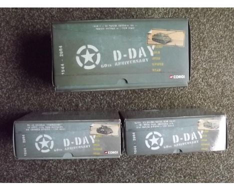 Three Corgi die-cast models comprising three Corgi D-Day 60th Anniversary 1:50 scale models, Tiger I SS Panzer US60501, Kraus