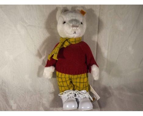 Steiff bear - Rupert, dressed with button in ear, yellow tag and attached information ephemera, 30 cm
