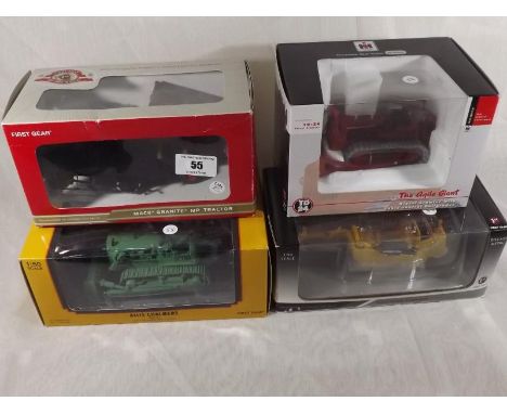 Four mint, boxed die-cast models comprising First Gear, Allis-Chalmers dozer with straight blade and drawbar # HD-21, First G