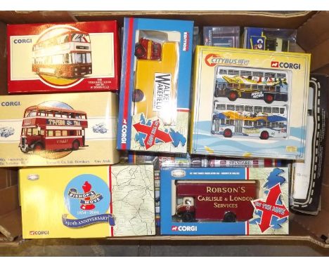 Approximately 20 die-cast model motor vehicles, predominantly buses by Corgi and Original Omnibus, mint, boxed