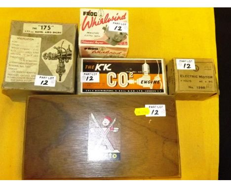 Four Model Aero Electric Motors for model aircraft and other, Frog Whirlwind 4-6 volt DC, ESL 4 volt AC & DC No 1260, the '17