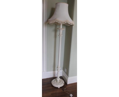 White painted standard lamp of foliate reeded baluster form (electrical rewiring required). 