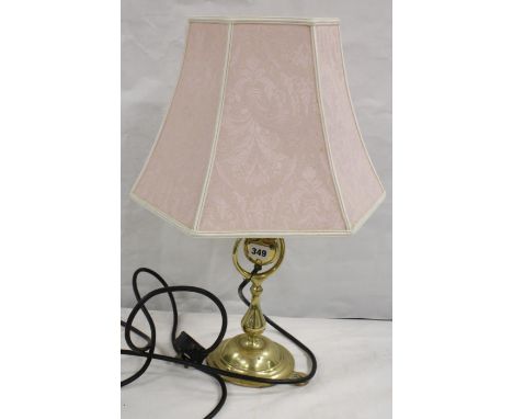 Brass gimbled table lamp and shade. 52cm (electrical testing and re wiring required)Conditon report:Brass oxidised in places,